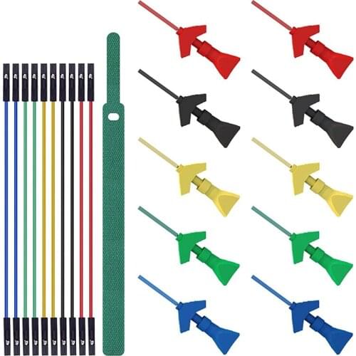 10PCS Mini Grabber SMD IC Test Hook Clips Silicone Jumper Wires Test Leads Kit for Logic Analyzer 5 Colors