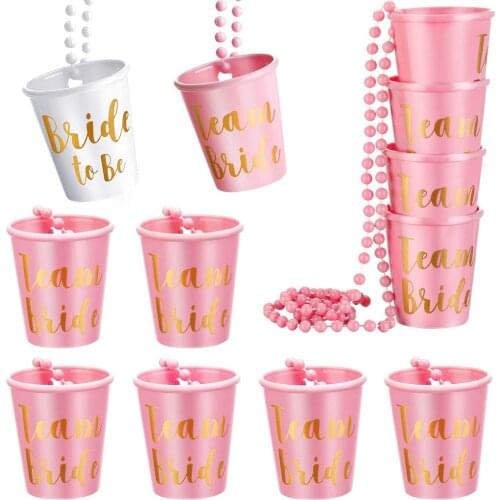 12pcs Team Bride To Be Plastic Shot Glass Necklace Wedding Bridal Shower Bachelorette Party Decoration Drinking Game Favor Gifts
