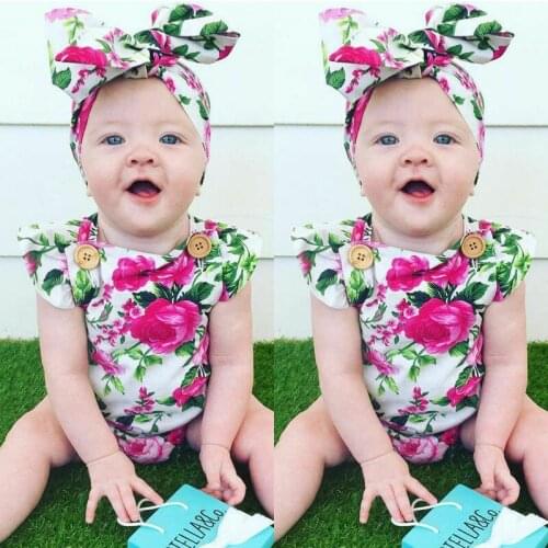 Newborn Infant Baby Girls Summer 2PSC Floral Prints ShortSleeve Romper