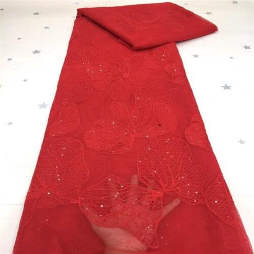 2020 Sequined Embroidered Net Lace Fabrics red Classical Design African Guinea Sequins Wedding Mesh Prom Dresses Sewing Fabircs