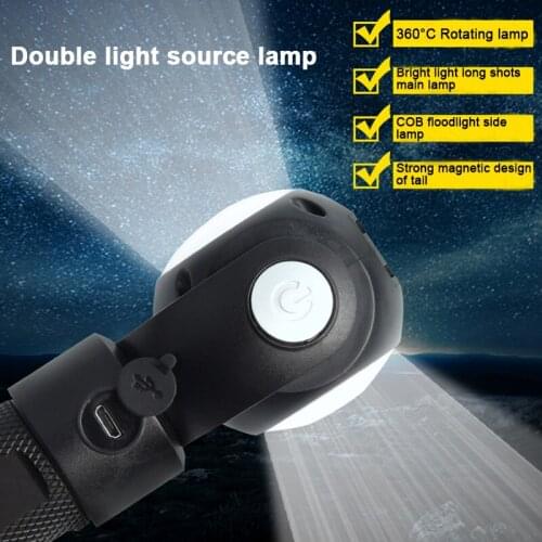 30pcs Double light source lamp XML T6 and COB torch Flash light 7 Mode 360° Rotation head USB LED outdoor Magnetic flashlight