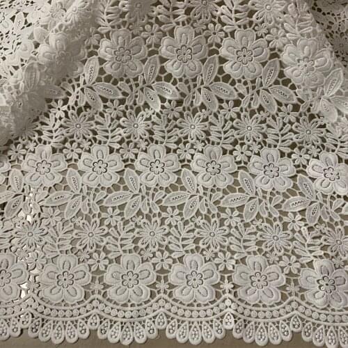 5yards High Quality African Lace Fabric White Water Soluble Milk Silk Embroidery Guipure Lace Fabrics For Nigerian Wedding Dress