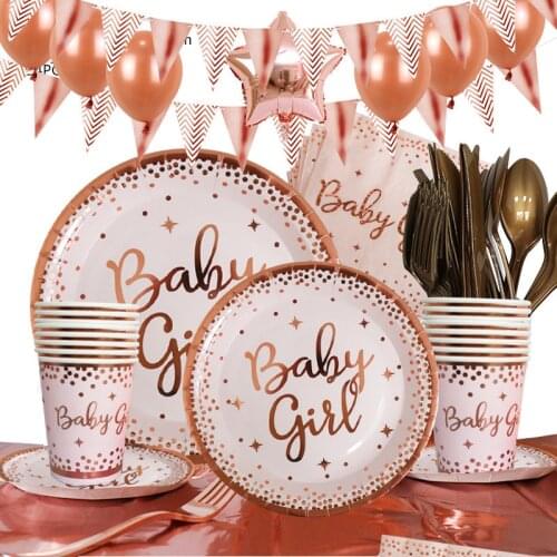 Baby Shower Oh Baby Girl Rose Gold Dot Decoration Tableware Gender Reveal Party Decor Birthday Party Decoration For Kids