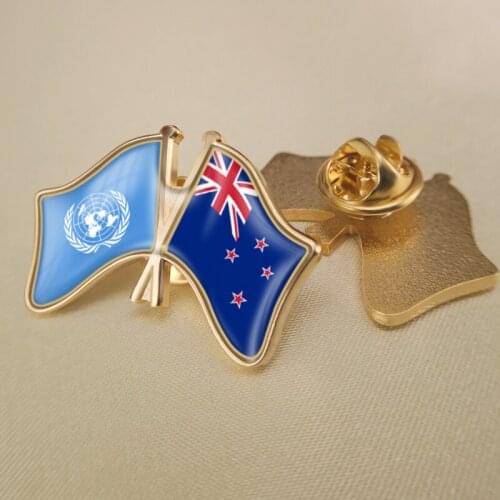 United Nations and New Zealand Crossed Double Friendship Flags Lapel Pins