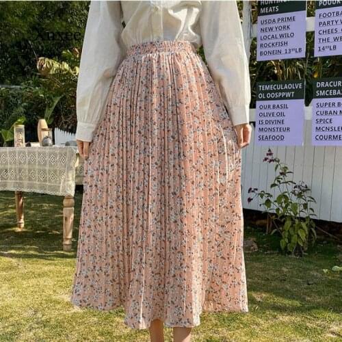 Summer Womens Fashion Floral Pleated Wide Leg Pants Printed Ladies Pants S-Xl Loose Chiffon Pants