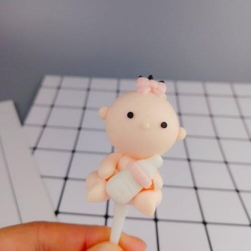 Cute Newborn Happy Birthday Cake Topper Pink Feeding Bottle Birthday Cake Topper for Baby Shower Birhday Party Cake Decorations