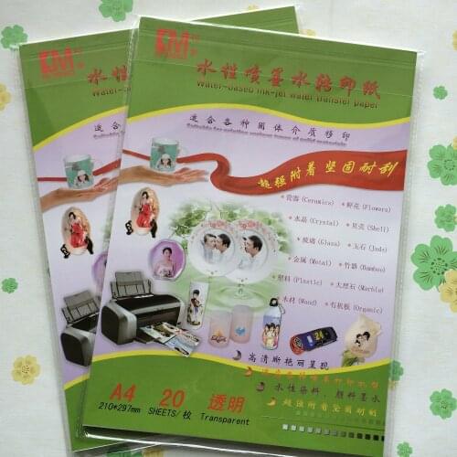 Color inkjet clear/transparent water slide decal transfer printing paper A4 (20 pieces/lot)