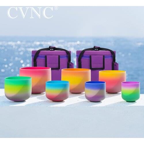 CVNC 7"-14" Rainbow Crystal Singing Bowl 7PCS Note CDEFAB with 12" and 14" Carry Bags
