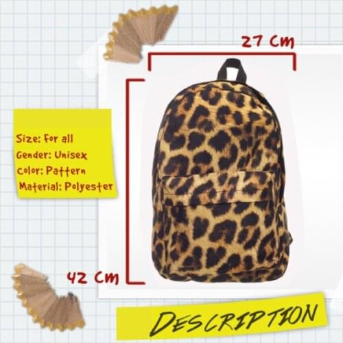 1 piece 3D Leopard Print polyester Dual-Straps Woman men Travel Backpack Large Capacity Girl School Shoulder Bag