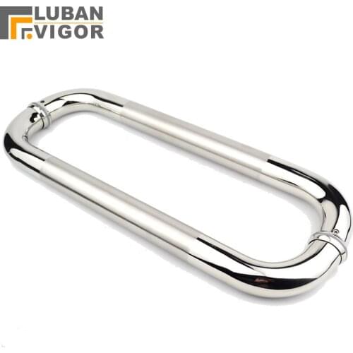 Stainless steel shower handle,one pair, C- shape bathroom glass doors handle,Mirror processing, hole 400mm, diameter 25mm