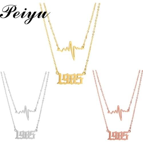 Custom Heartbeat Year Pendant Necklaces 2 Layered Stainless Steel Necklace Women Girls Birthday Year Number Romantic Jewelry