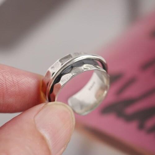 LEVEN FANCY S925 Vintage Oxidized Hammered Stackable Womens Ring Bumpy Index Finger Ring 925 Sterling Silver Jewelry Adjustable