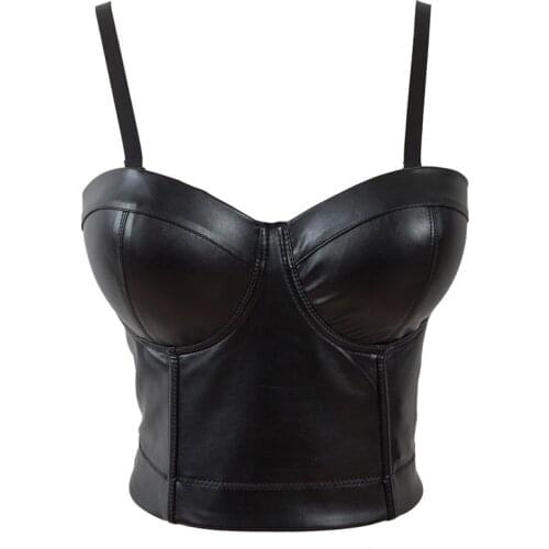 Plus Size Bustier Corset Gothic Steampunk Leather Push Up Bra Crop Tops Black Sexy Lingerie Underwear Women Party Clubwear Tops