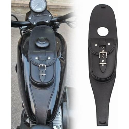 Motorbike Leather Fuel Gas Oil Tank Chap Cover Panel Bag Black For Harley Sportster XL883 XL1200 48 72 Models