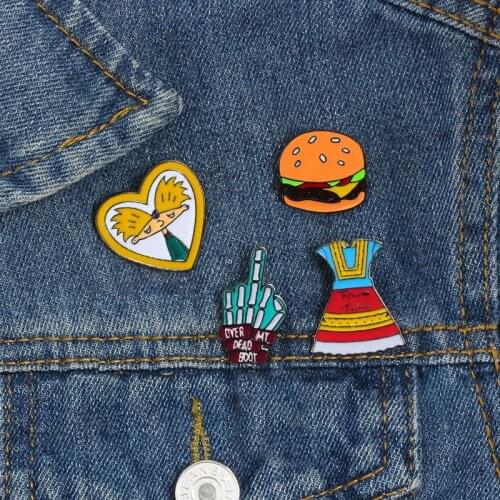 Creative Hamburger Skeleton Hand Anime Boy Dress Cartoon Brooch Lapel Pin Clothes Badge Brooches Enamel Pins Women Men Jewelry