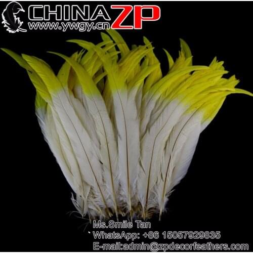 New Arrival CHINAZP Feathers 100 pcs/lot 12 to 14 inch Carnival Coque Tail Ombre Yellow White Color Loose Cock Feather