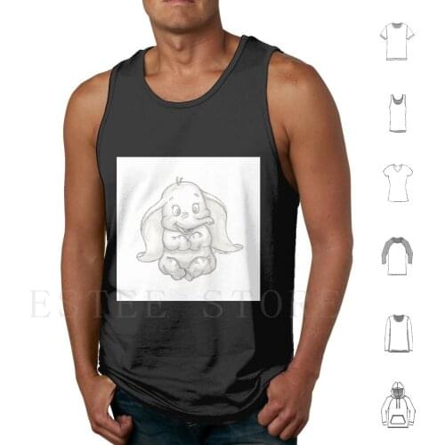 The Adorable Elephant Tank Tops Vest Cotton Cute Adorable Elephant Black And White Grey Graphite
