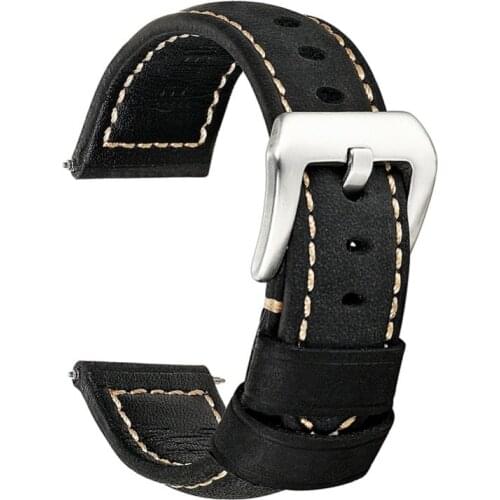 Onthelevel handmade Fashion Genuine leather watchband straps black 20mm 22mm watches men bracelet high quality