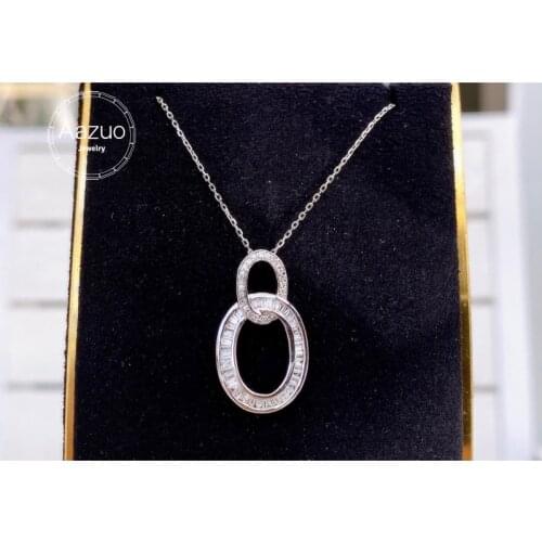 Aazuo 18K Pure Solid White Gold Real Diamonds 0.35ct Double Rings Necklace With Chain 45CM Gift For Woman&Ladies BirthdayParty