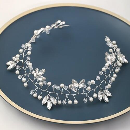 Romantic Ornament Luxury Fashion Wedding Headband Pearl Crystal Flower Bride Headdress Wedding Jewelry Ribbon Hair Band