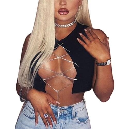 Sexy Metal Chain Sleeveless Crop Top Clubwear Women Adjustable Lace up Hollow Out Tank Tops Tees Camisole Sexy & Club Short