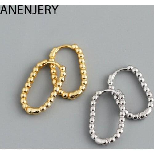 Evimi 925 Sterling Silver U-Shaped Oval Hoop Earrings For Women Men Simple Geometric Beads Texture Earrings Party Ornaments