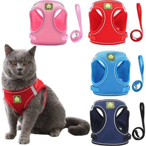 Puppy Cat Nylon Mesh Harnesses Vest Reflective Dog Harness and Leash Set for Chihuahua Pug Small Medium Walking Lead Leash