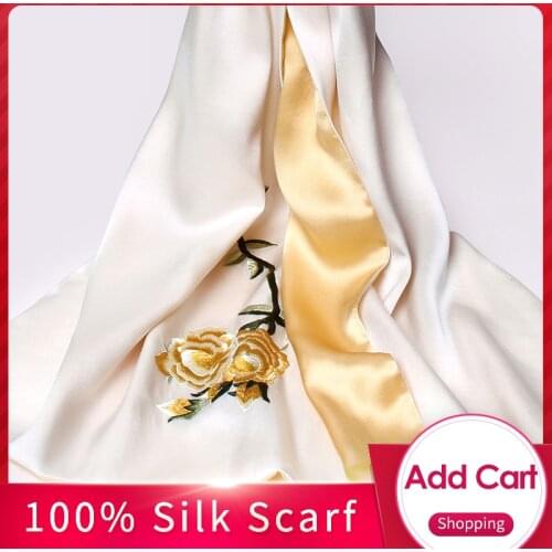 Handmade Embroidery Silk Scarf Brand 2021 Hangzhou 16 m/m Silk Shawls and Wraps for Women 100% Pure Natural Real Silk Scarves