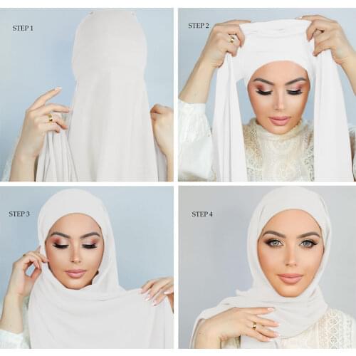 Women Cap Bonnet + Chiffon Shawl Head Scarf Underscarf Caps Islam Inner Scarf Headband Stretch Hijab Cover Headwrap Turbante