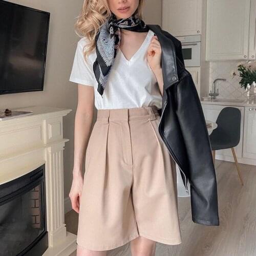 Womens Shorts Short Pants 2021 New Summer White Classic Knee-Length Office Shorts Women Plus Size High Waist Shorts Candy Color