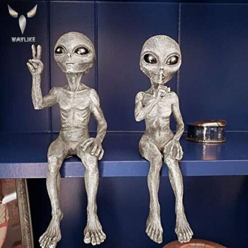 WAYLIKE Space Alien Statue Halloween Prop Martians Skeleton Decompression Gifts Skull Model Body Figure Toy Garden Figurine