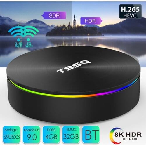 T95Q Android 9.0 TV Box 4GB 64GB 4K Media Player DDR3 Amlogic S905X3 Quad Core 5G Dual Wifi BT4.0 100M Smart TV Box Set-top Box