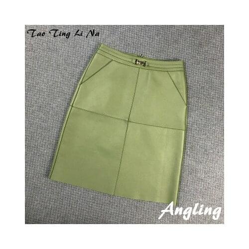 2020 Women Spring Genuine Real Sheep Leather Skirt E27