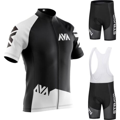 STRAVA pro team Cycling Jersey Men Set Bib Shorts Set Summer Mountain Bike Bicycle Suit Bicycle Racing Uniform Clothes