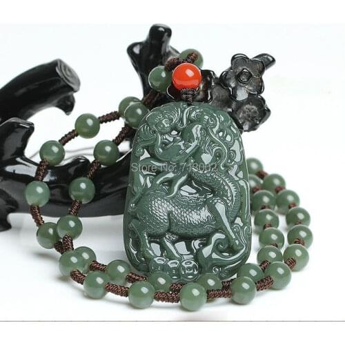 Admirable Lucky beast kylin Amulet unicorn Talisman Mala Bead Hanging Necklace apotropaion bottle green Jade jadeite