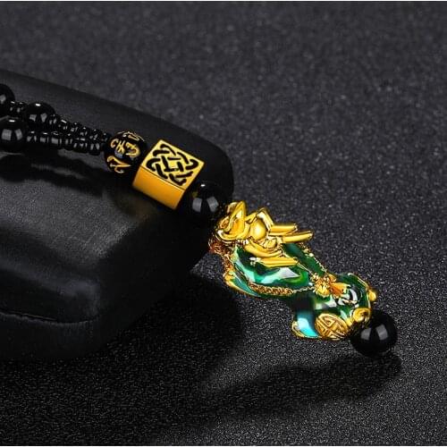 Imitation Gold Pixiu Pendant Necklace Thermochromic Enamel Lucky Piqiu 3D Hard Sands Gold Plated Necklace Jewelry