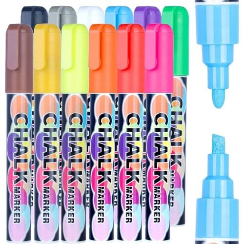 Liquid Chalk Markers, 12 Colors Wet Erase Neon Pen for Black Dry Erase Board, Car Decorations, Glass Window, Blackboard Sign