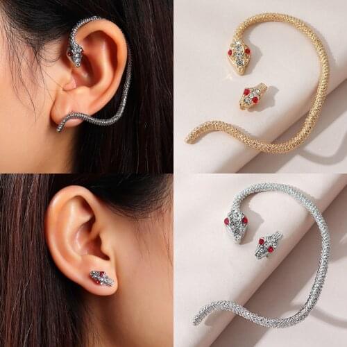 1PC New Fashion Punk Twining Snake Shape Earcuffs For Women Men Stud Earring Rhinestone Animal EarClip Party Jewelry Accessories