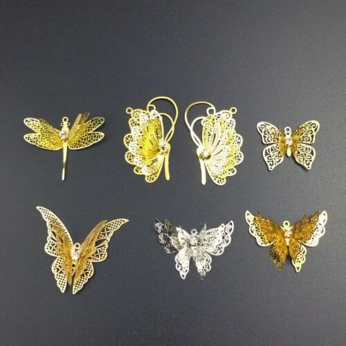 2pieces / lot brass color copper filigree butterfly Slice Charms base Setting Jewelry DIY Components Findings