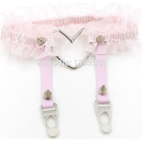 Top Fashion 100% Hanmdade Sexy Harajuku Lolita Kawaii Lace Floral Leg Large Heart Garter Belt Stocking Suspender Straps
