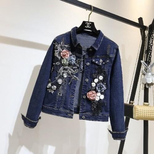 2021 Spring Autumn Women Denim Jacket Coat Women Spring Fall Jeans Jacket Lady New Embroidered Flowers Slim Denim Clothes Femme