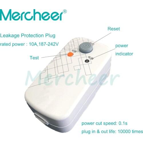 3 Pins 10A GFCI Leakage Protection Safety RCD Socket Adaptor Home Circuit Breaker Cutout Power