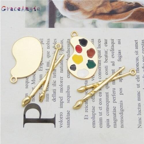 4pcs Gold Alloy Charm Art Paint Tray Palettes and brushes charms dangle earrings Neacklae Pendant Handmade Bracelet Keychain DIY