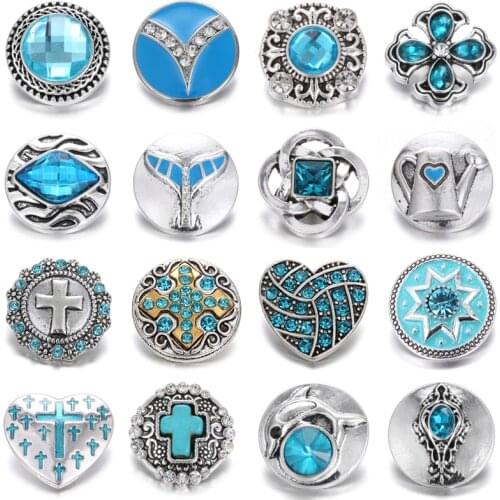 6pcs/lot Skyblue Snap Button Fit Snap Bracelet Rhinestone 18mm Metal Snap Buttons Jewelry for Bracelet & Necklace Snap Jewelry