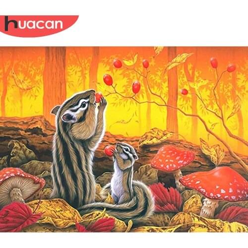 HUACAN Diamond Painting Mosaic Squirrel 5d Diy Diamond Embroidery Animal Mushroom Scenery Home Decor