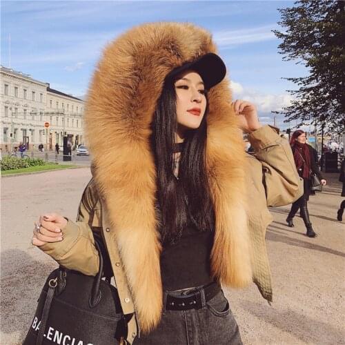 Aorice Women Real Fox Fur Coat Jacket Lady Female Sheep Fur Liner Coats Winter Fur Parka CT951