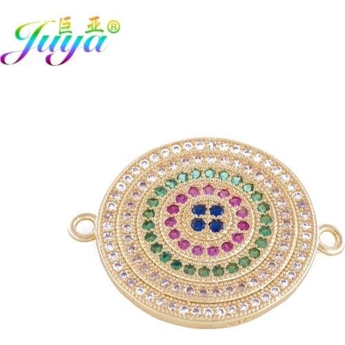 DIY Jewelry Components Micro Pave Colorful Zircon Round Charm Connectors Accessories For Women Bracelet Necklace Earrings Making