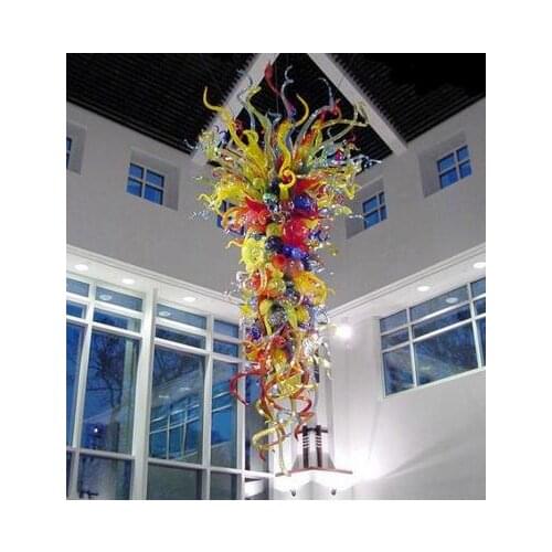 Designer Villa Art Decoration Chandelier LED Light Source Style Hand Blown Colored Glass Large Long Chandelier