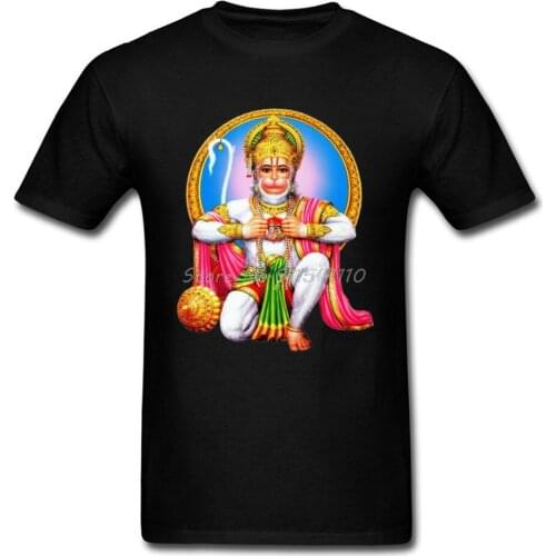 Hanuman T-shirt Men 3D Print T Shirts Indian Monkey God Printed On Mens Clothing 100% Cotton Short Sleeve Tops Tees Black