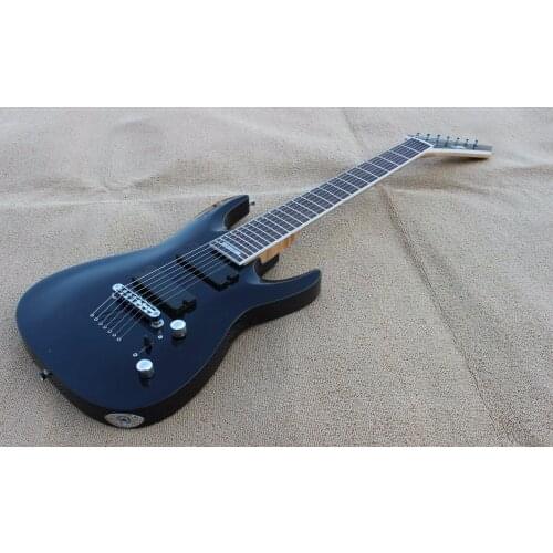 High Qualit custom Electric Guitar,7 string ,solid black, string thru body ferrules.chrome parts,high quality